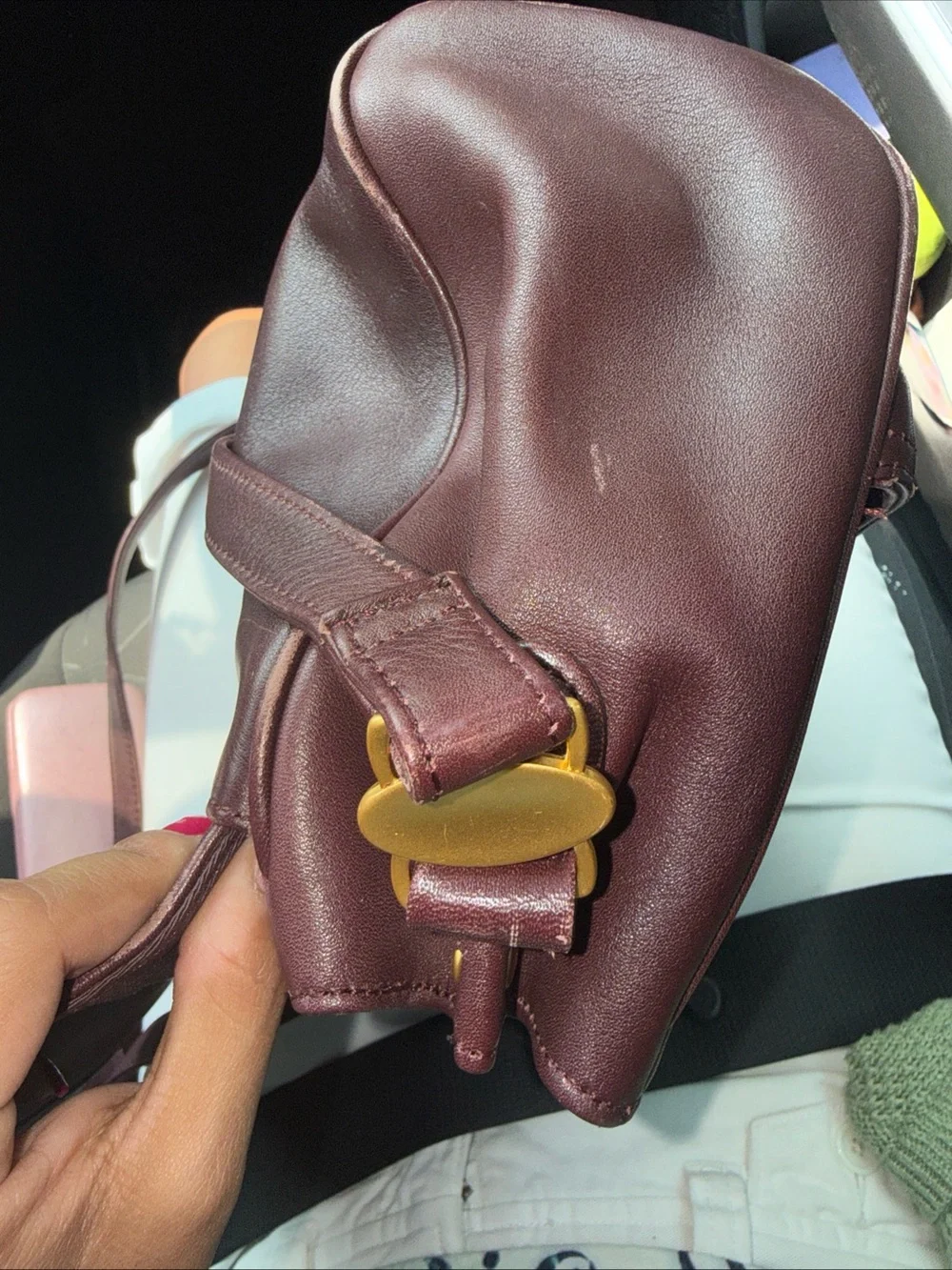 Etienne Aigner Burgundy Leather Crossbody with Gold Hardware